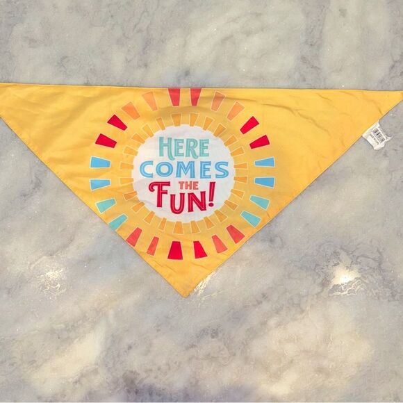 Sun Squad Reversible Pet Bandana HERE COMES THE FUN! Tie-Dye Printed. One Size - Picture 2 of 5